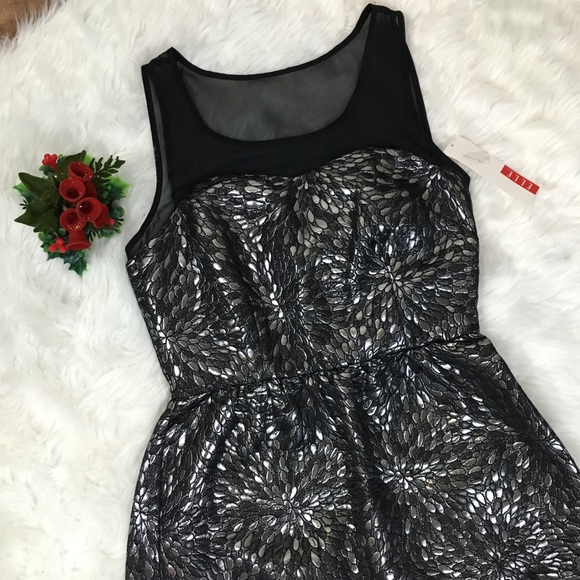 NWT Elle Silver Black Brocade Cocktail Dress 4 - Picture 1 of 8